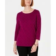 Karen Scott Women's Printed 3/4-Sleeve Sweater (XL, Autumn Berry Combo)