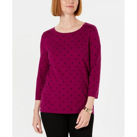 Karen Scott Women's Printed 3/4-Sleeve Sweater (XL, Autumn Berry Combo)