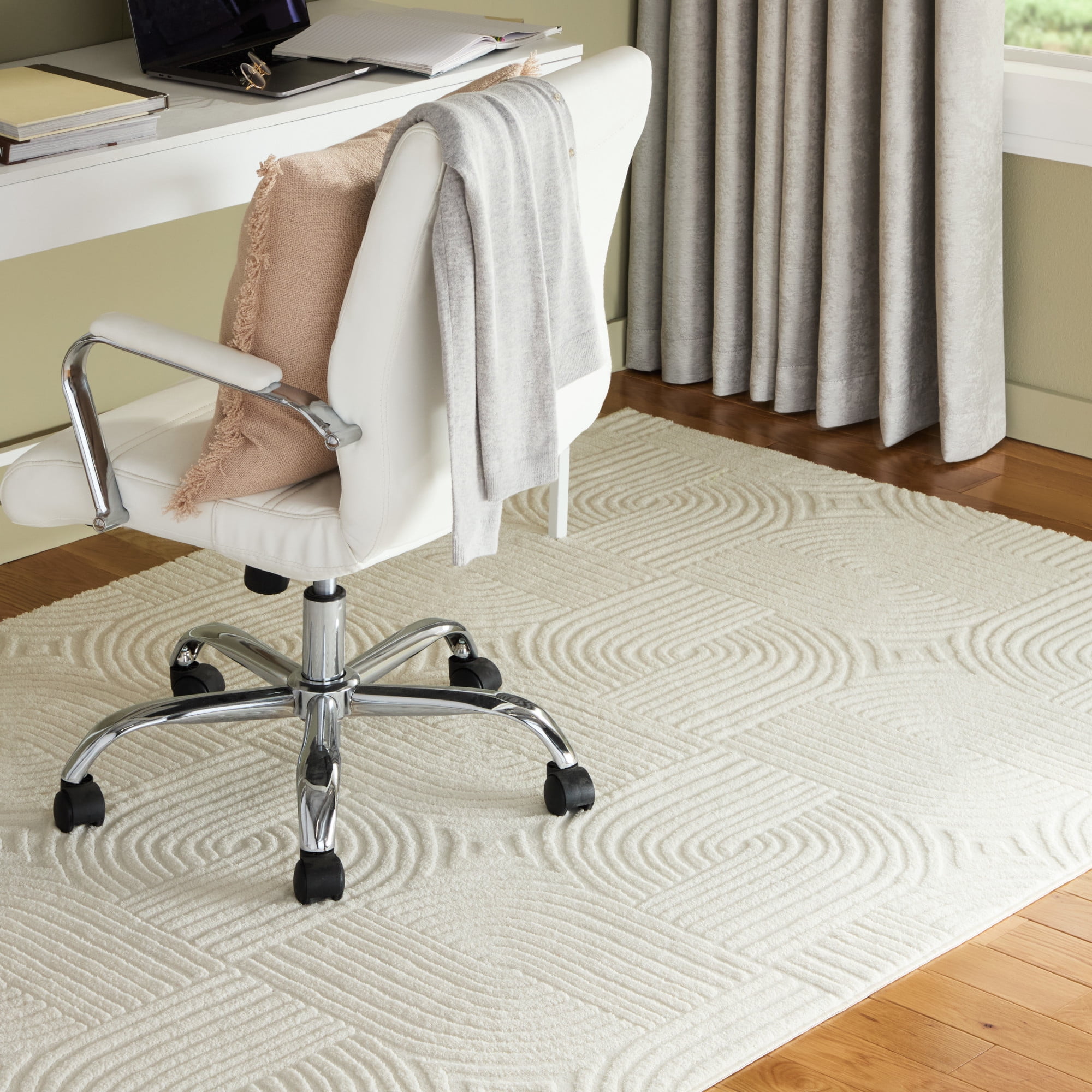 TOWN & COUNTRY EVERYDAY Stone Geo Curve Soft Felt Everwash®, Machine Washable Area Rug with Non-Slip Backing, Geometric Rug, Ivory, 1'7"x2'11"