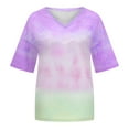 thumbnail image 4 of TKLPEHG Womens Tops Crew Neck Tunic Shirts Short Sleeve T Shirts Gradient Color Tshirt Dressy Casual Blouses Fashion Summer Loose Fitted Womens Clothes (Purple,XXXXXL), 4 of 6