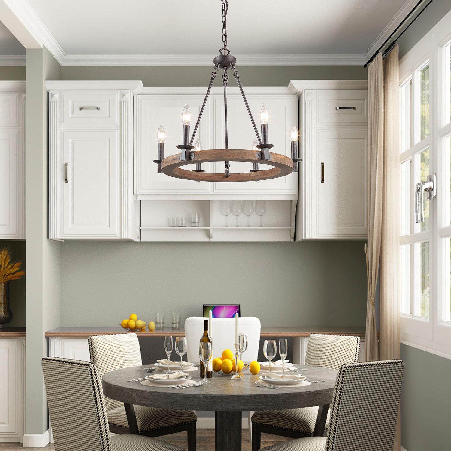 LNC 6-Light Distressed Brown and Bronze Wagon Wheel Farmhouse Chandelier