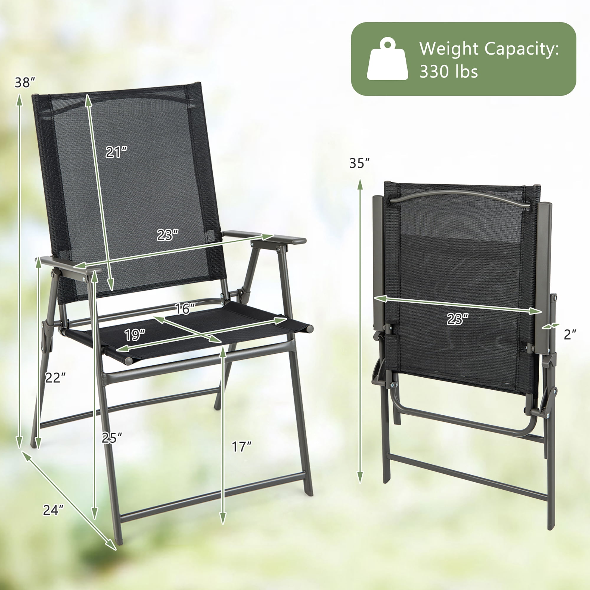 Costway 4pcs Patio Folding Portable Dining Chairs Metal Frame Armrests Garden Black