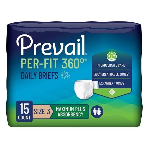Prevail Per-Fit 360 Adult Incontinence Brief XL Heavy Absorbency Winged, PFNG-014, Maximum Plus, 15 Ct