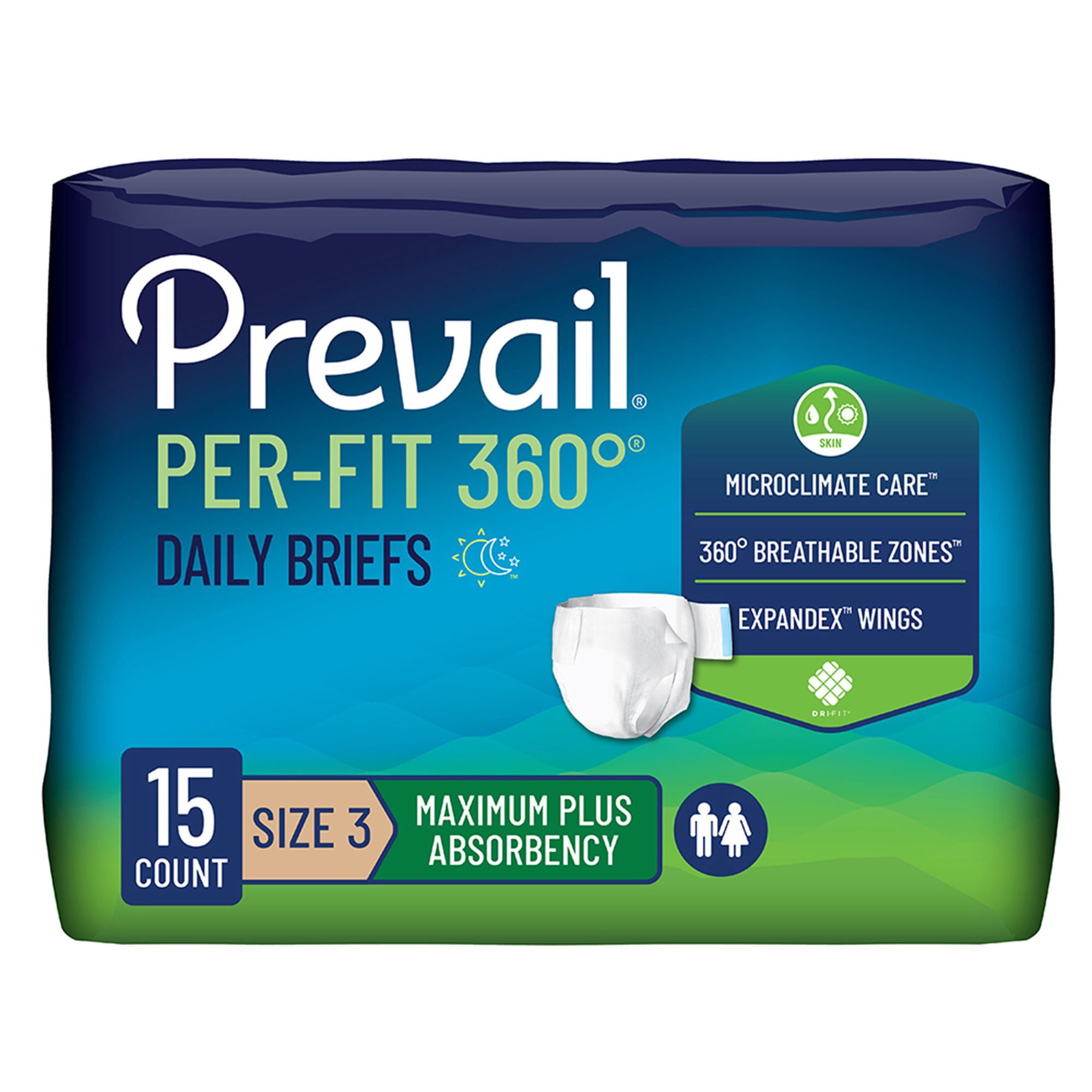 Prevail Per-Fit 360 Adult Incontinence Brief XL Heavy Absorbency Winged, PFNG-014, Maximum Plus, 15 Ct