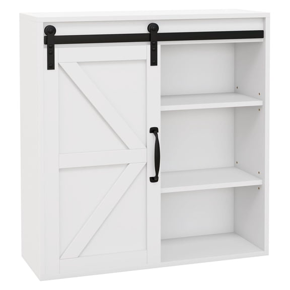 Bathroom Medicine Cabinet Wall Mounted, Sliding Door Storage, Adjustable Shelf, White, 22.75x7.75x24.5in