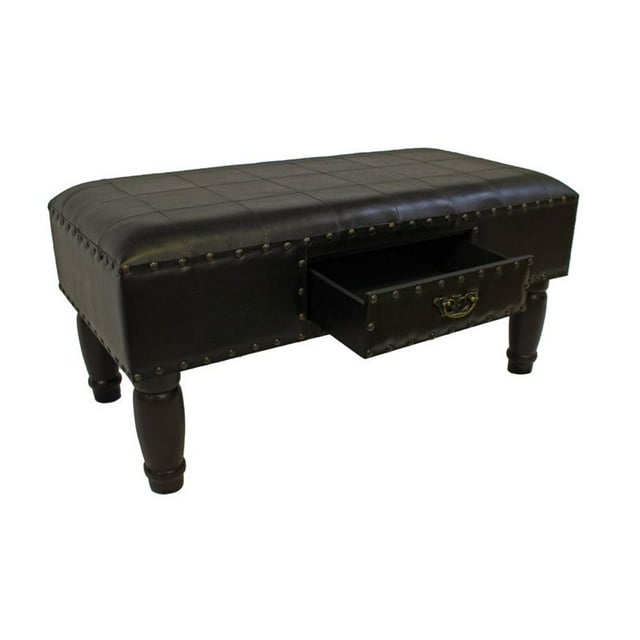 International Caravan Windsor Faux Leather Storage Bench in Dark Chocolate