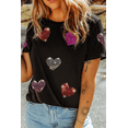 thumbnail image 6 of Women's Black Sequin Heart Patched Crewneck Graphic Tee for Valentine's Day | [ZhiHiMeRi] | (US 20-22)2XL, 6 of 8