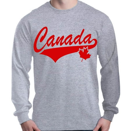 Shop4Ever Men's Canada Red with Leaf Canadian Flag Long Sleeve