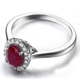 thumbnail image 2 of Classic 1.50 Carat Red Ruby 8x6mm Oval Cut And Moissanite Diamond Halo Engagement Ring in 10k White Gold for Women, 2 of 4