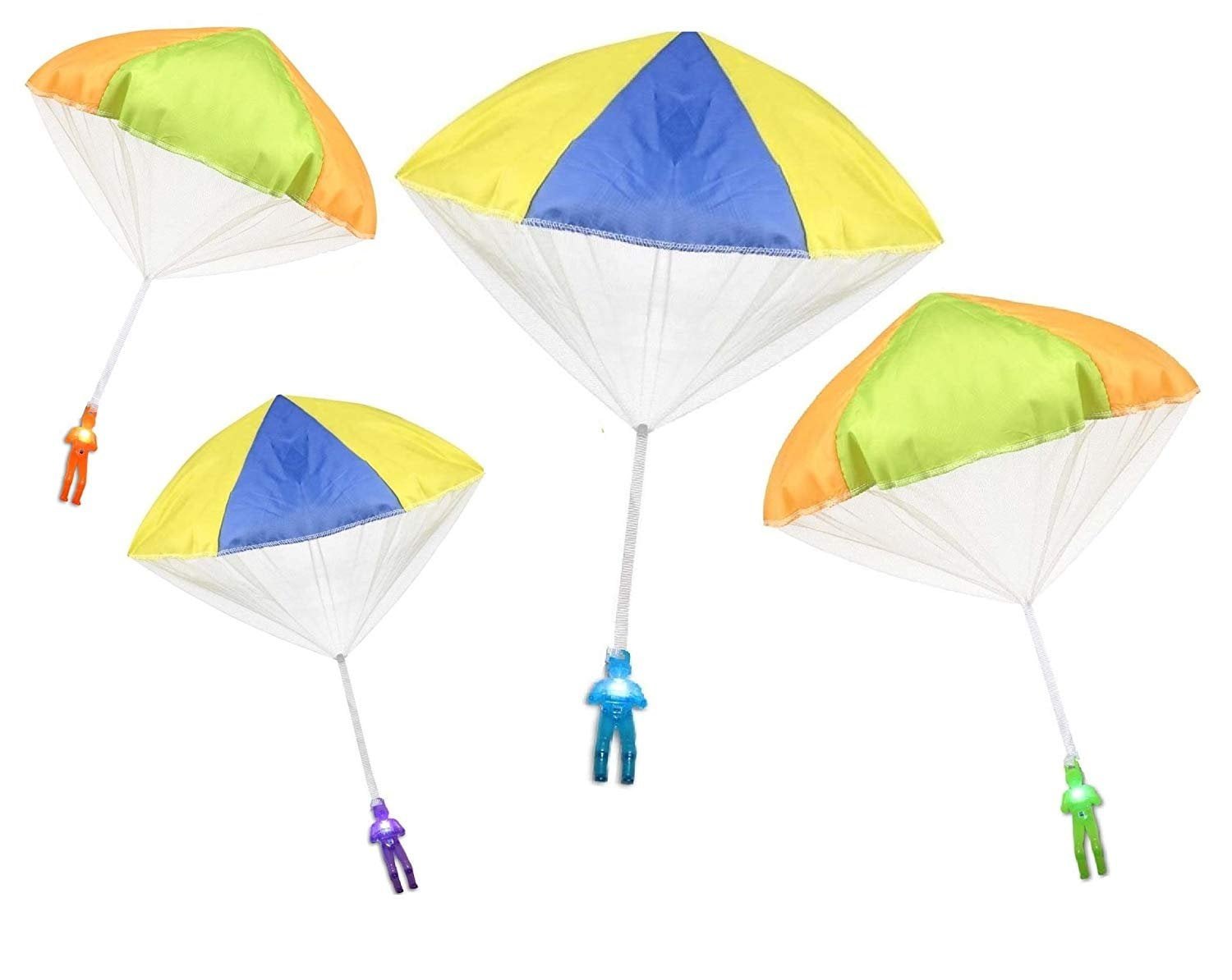 Toys+ Light Up 4 Pack Tangle Free Throwing Parachute Men Glow in The Dark! Blue, Orange, Green