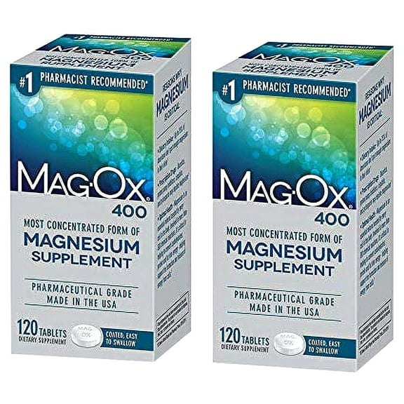 Mag-Ox 400 Magnesium Supplement, Pharmaceutical Grade Magnesium Oxide, Most Concentrated Form of Magnesium, 483mg, 240 Tablets (2 Packs of 120 Tablets)