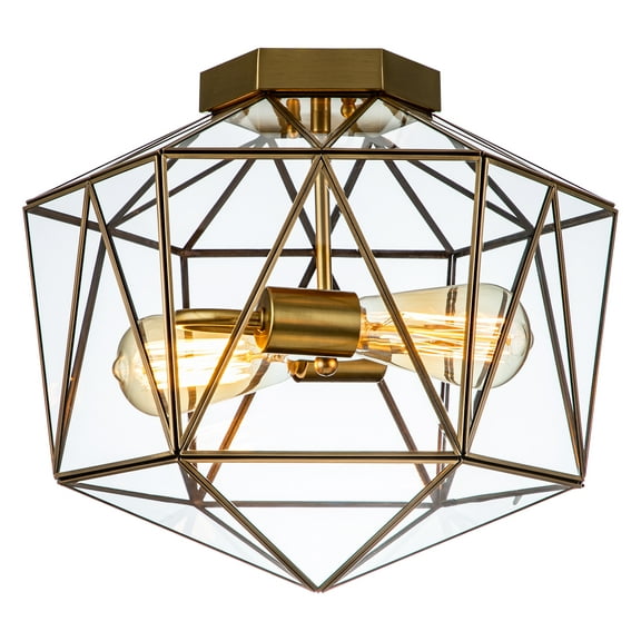 C Cattleya 2-Light 13-in Copper Frame Brass Finish Flush Mount Light