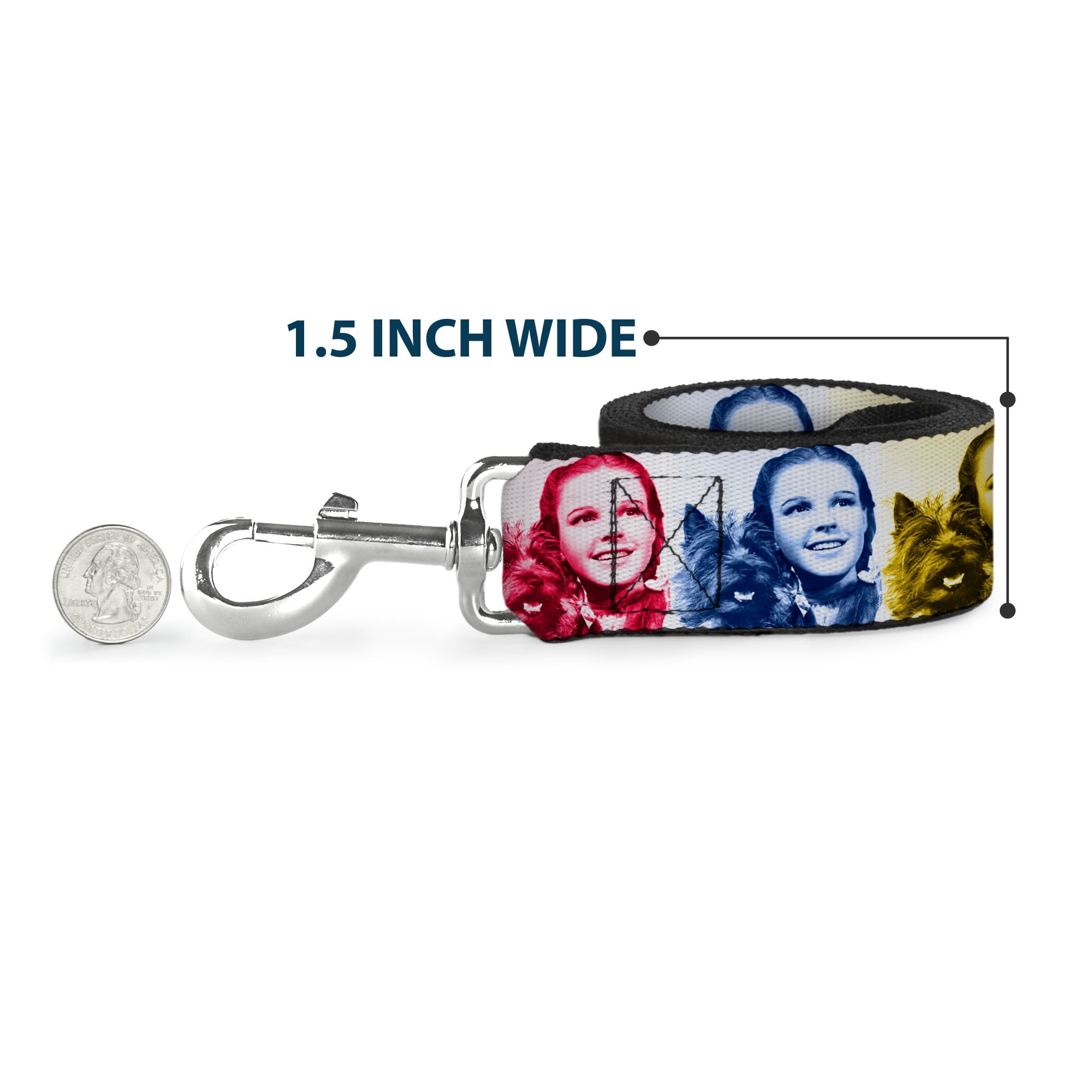 Movies Pet Leash, Dog Leash, The Wizard of Oz Dorothy and Toto Pose Blues Yellows Reds, 6 Feet Long 1.0 Inch Wide