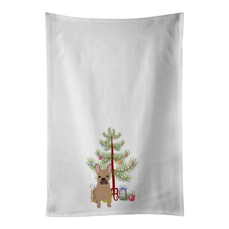 28 x 19 in. Unisex French Bulldog Cream Christmas White Dish Towels Kitchen Towel - Set of 2