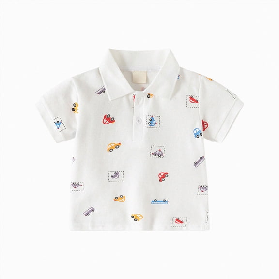 WUANDIXFA Big Boys Dress Shirt Boys Short Sleeve Polo Shirt, Cotton Shirts Toddler Button Casual Solid Tops Back To School Clothes,White,5-6 Years