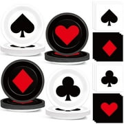 80Pcs Casino Decorations CORNET - Paper Plates, Napkins, Disposable Dessert Plates - Poker Party Tableware Set for Game Night, Casino Theme Birthday Party Supplies