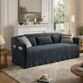 thumbnail image 2 of BLAZANT 82" Slipcovered Sofa Couch, Modern 3 Seater Sofa with Suppleness Armrests, Teddy Fleece Deep Seat Sofa with 3 Pillows& Side Pockets, Comfy Couch for Living Room, Apartment, 2 of 7