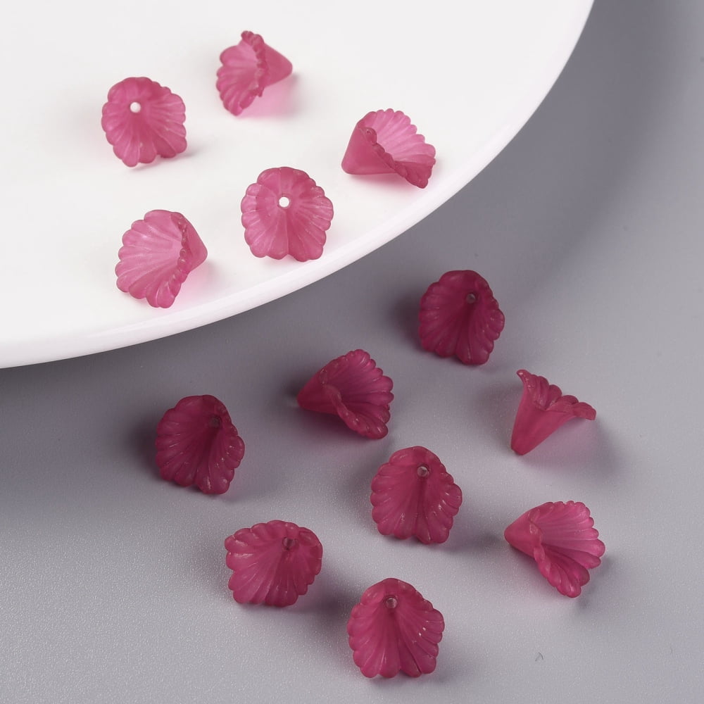 500g Frosted Acrylic Bead Caps Flower Camellia 12x12x9mm Hole: 1.2mm about 1700pcs/500g