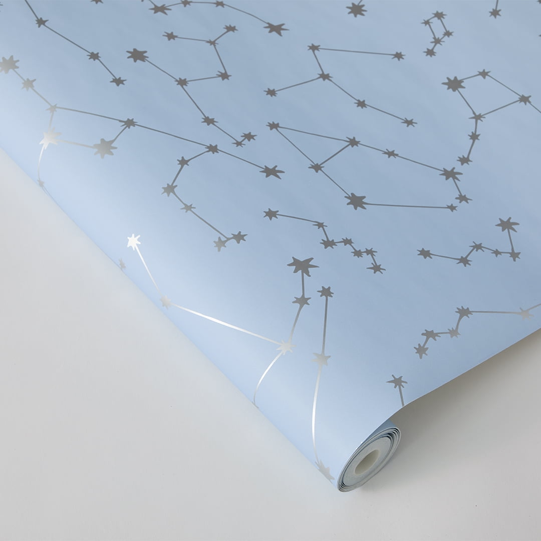 Tempaper x Novogratz Blue & Metallic Silver Constellations Peel and Stick Wallpaper, 20.5" x 16.5'