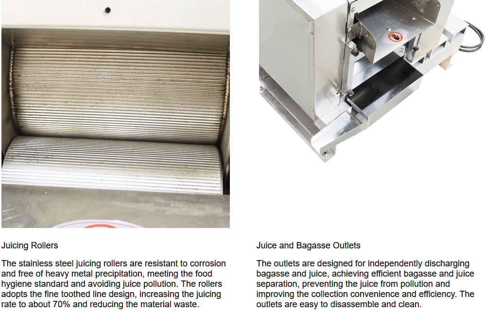 Sugarcane Juicer Extraction Machine Industrial 3 Rollers 1 Ton Capacity 220V 3PH 2200W