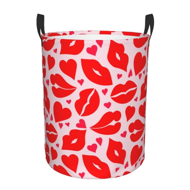 Balery Lips Kiss Cesta de ropa redonda con asas, impermeable, independiente, para ropa, juguetes, dormitorio y familia-Small