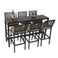 thumbnail image 4 of 7-Piece Outdoor Patio Bar Set, Bar Height Patio Dining Set, Weather-Resistant Bistro Counter Pub Set with Cushions & Slatted Tabletop for Backyard (Black, 63" Table and 6 "X stools), 4 of 7