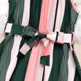 thumbnail image 4 of PatPat Girls Summer Dresses Kids Stripe Belted Halter Neck Cold Shoulder Casual A-line Dress, Green, 9-10 Years, 4 of 6