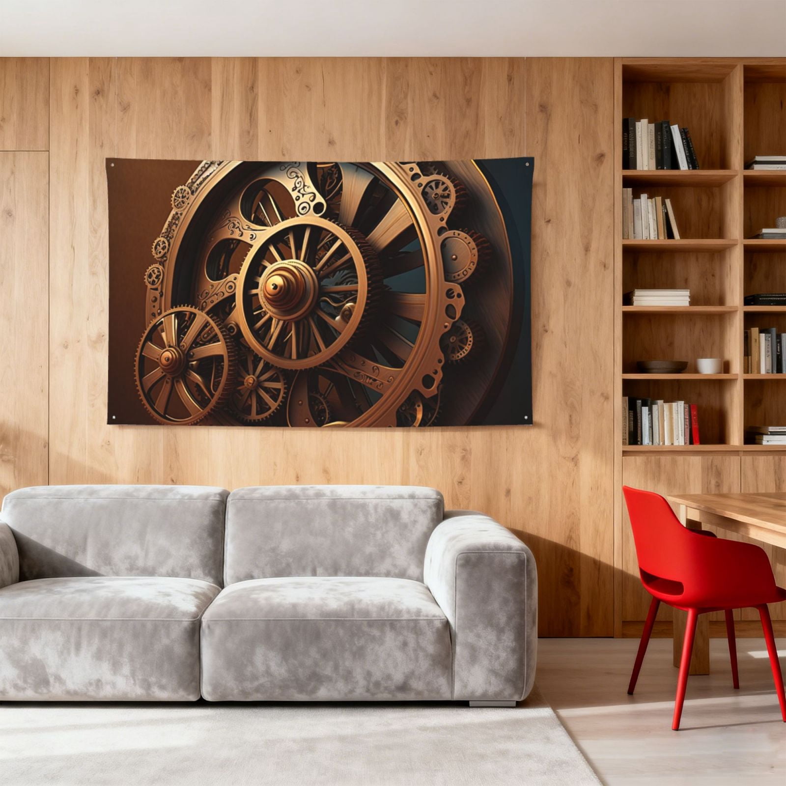Steampunk Clockwork Wheels Four Hole Decorated Banner Flag for Garden Yard Home Decoration Indoor Outdoor 4x6 Ft