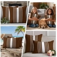 thumbnail image 5 of Brown White Stripe Outdoor Waterproof Pillow Covers, Modern Rustic Vertical Striped Decorative Square Throw Pillowcase Sofa Cushion Sham for Patio/Couch/Chair, 24"x24" 2 Pack, 5 of 8