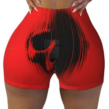 Workout Shorts Women  Minimalist Skull Red Biker Shorts for Women Running Gym Spandex Shorts Tummy Control