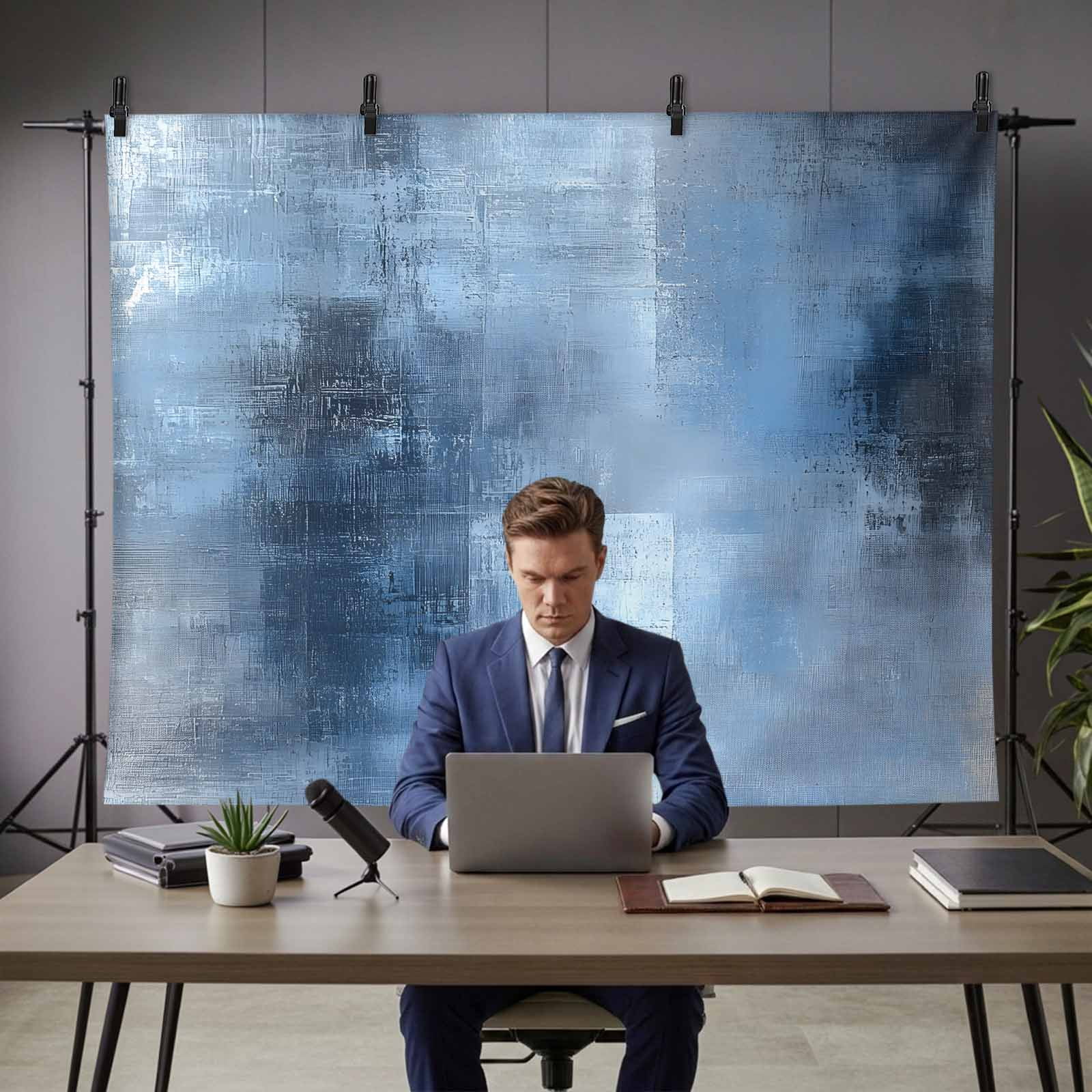 Blue Ombre Backdrop for Photography,Fabric Photo Background Backdrop,Modern Oil Painted Retro Abstract Art Photo Booth Background for Portrait Photoshoot Video Wedding Studio Decoration Banner 7x5ft