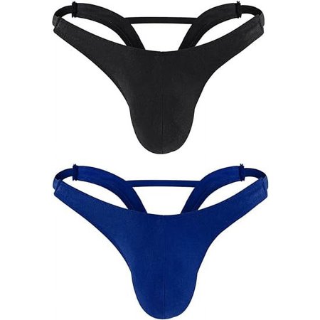 Mens Thongs Underwear Sexy T Back Briefs Bulge Enhancing Pouch G String Boxers Underpants Black Blue 2 Pack