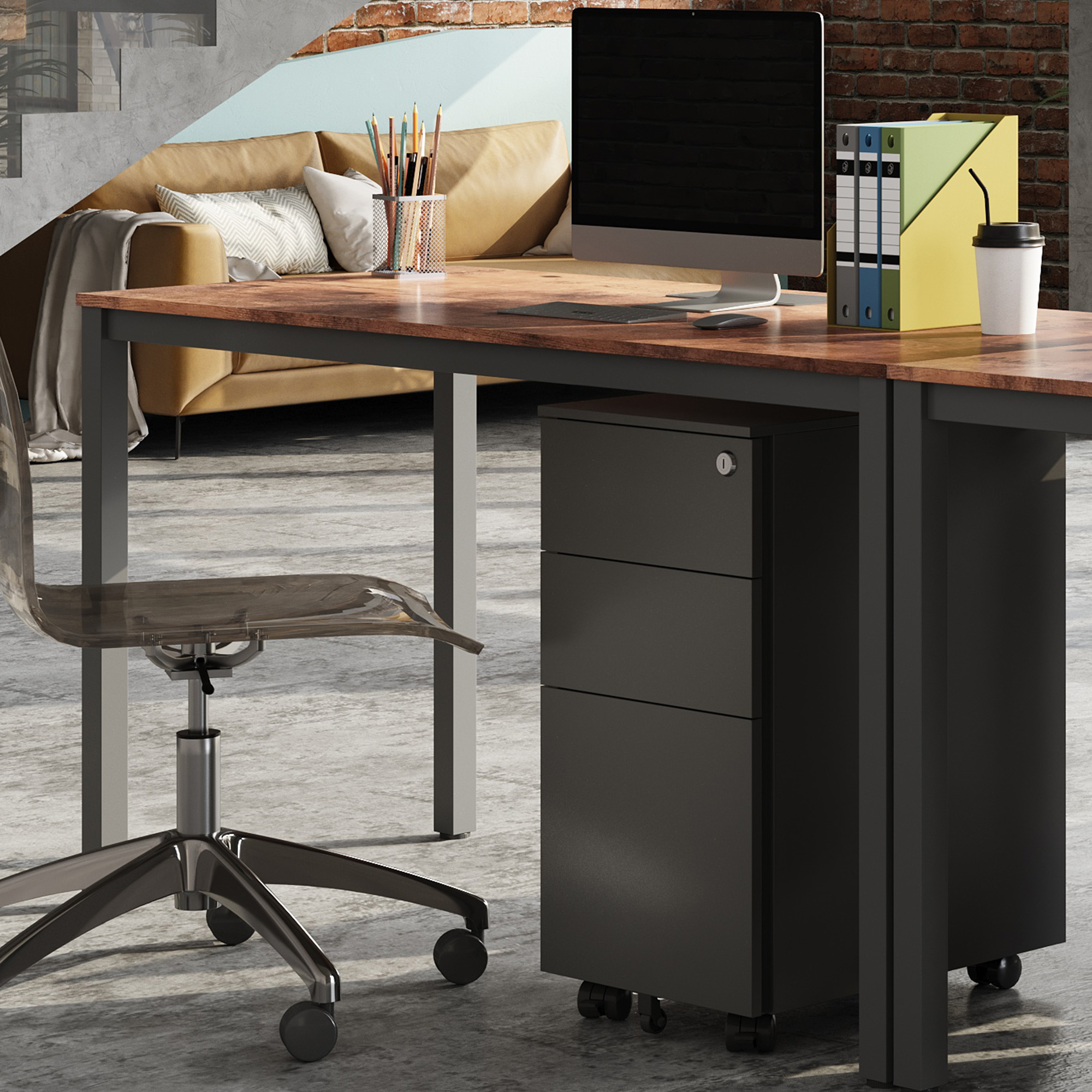 GALAXHERO 3-Drawer File Cabinet, Vertical Metal Filing Cabinet with Lock, Mobile Office Cabinet with Drawers for Home Office, Legal,Letter, A4-Size Files, Black