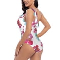 thumbnail image 4 of Uemuo Watercolor Flowers Print Women's One Piece Swimsuit Asymmetrical Neck Bathing Suit One Shoulder Side Cutout Ruffle Swimwear-Large, 4 of 6