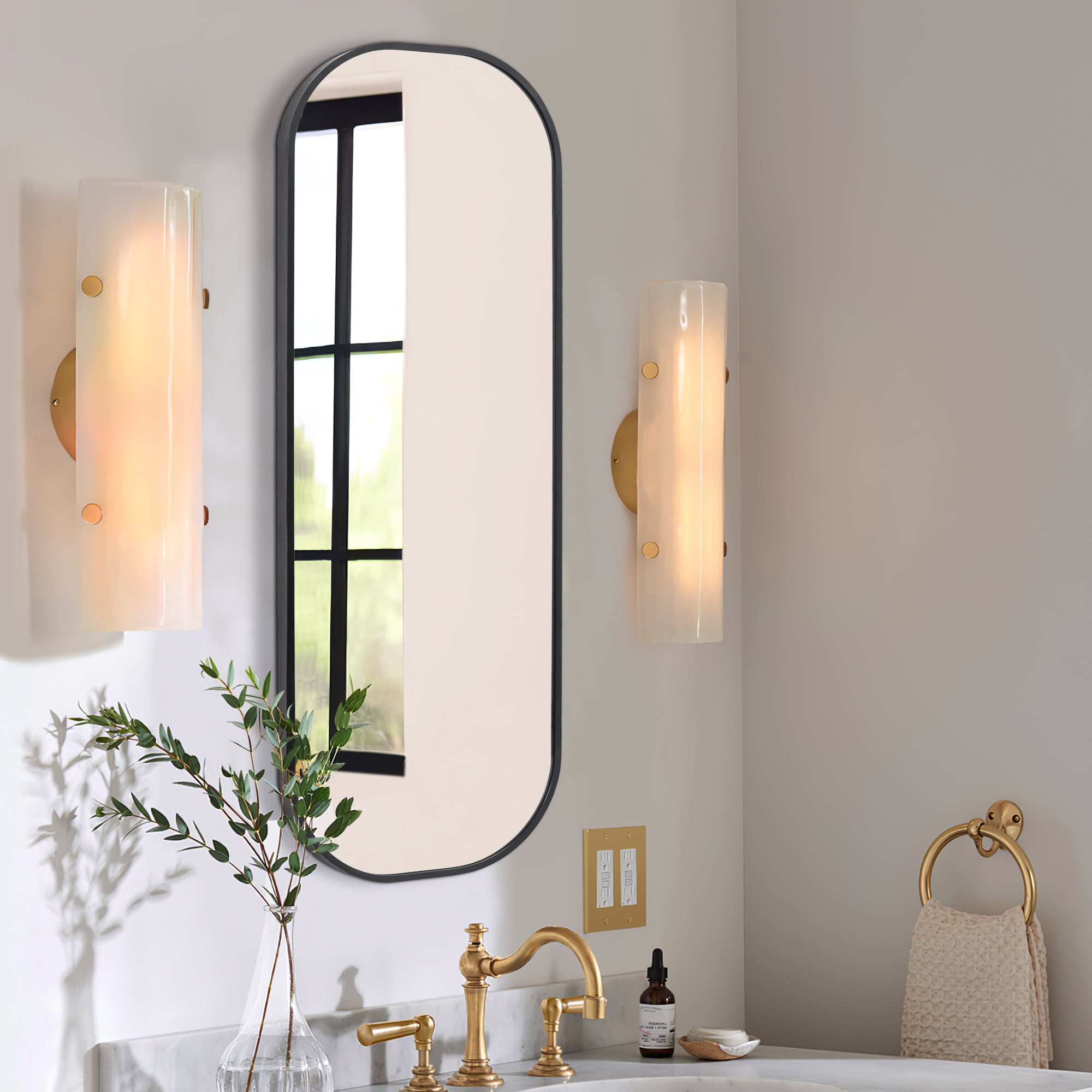 40"x14" Aluminum Alloy Frame Mirror Round Corner Full Length Floor Mirror Black