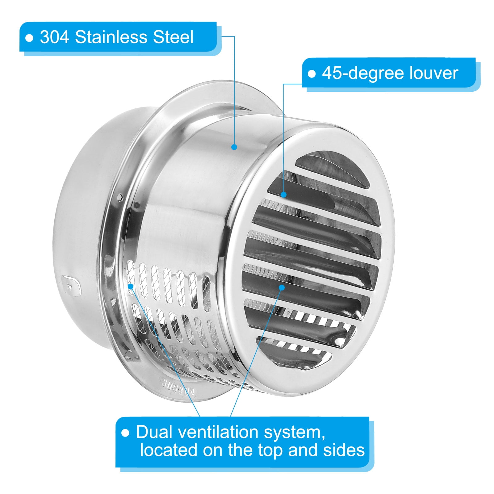 Uxcell 6" 304 Stainless Steel Vent Cover Wall Soffit Air Vent Louvered with Mesh for HVAC Exhaust Extractor Fan