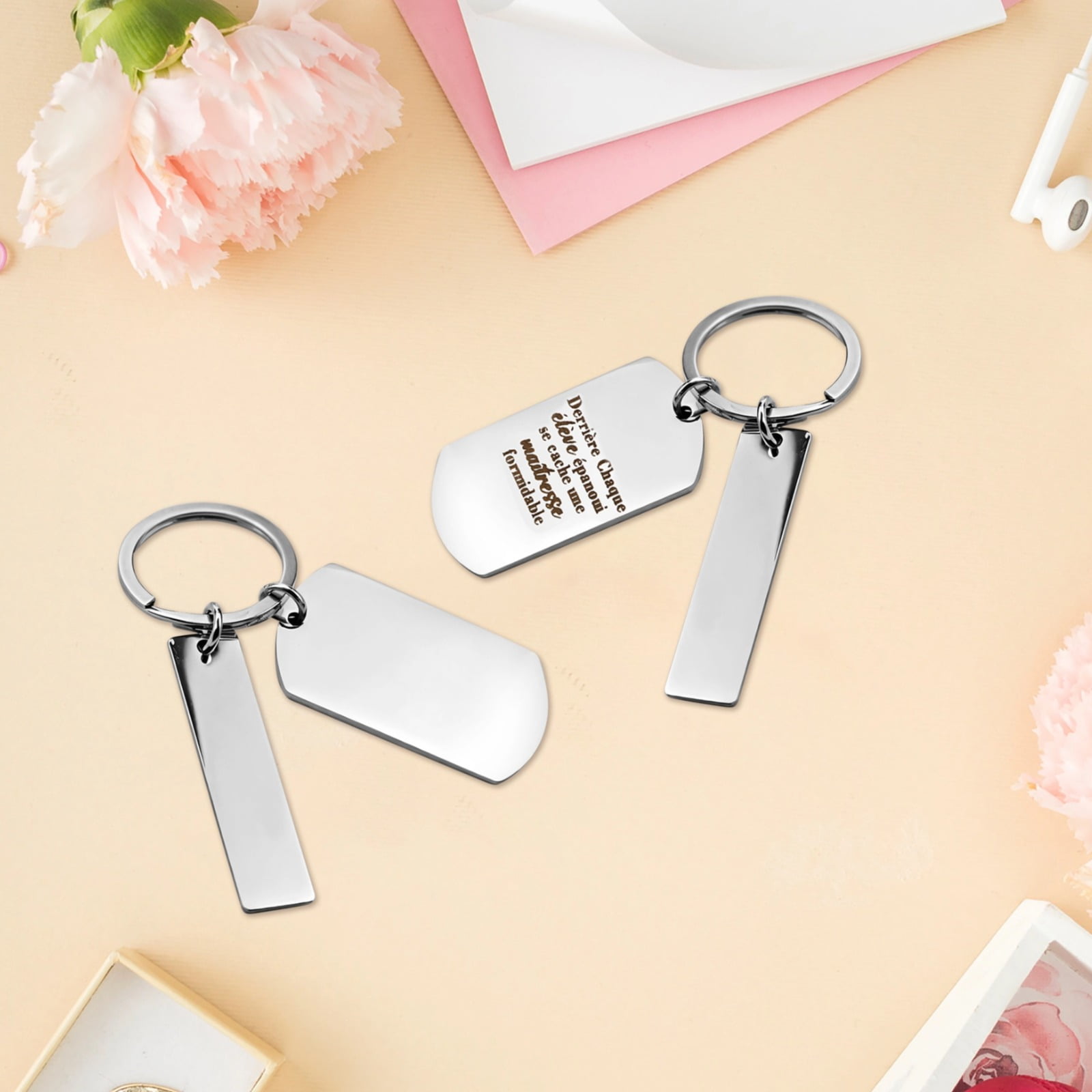 Stainless Steel Key Tags 30 Pack, Blank Dog Tag Style Key Chains with Split Rings, Military ID Tag Keychains for DIY Projects, Metal Key Ring Accessories for Personalization