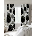 thumbnail image 3 of Black Grey Blackout Curtains 39 Inches Long for Bedroom, Geometric Gold White Hexagon Modern Thermal Insulated Room Darkening Black Out Window Curtain Panels Grommet Drapes for Living Room, 3 of 8