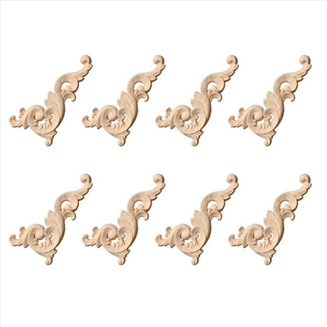 8X CalcomaníA de Madera Tallada Esquina Apliques Onlay Puerta DecoracióN de Pared 12X6Cm Sin Pintar