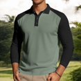 thumbnail image 2 of MIXUE Polo Shirts For Men Autumn Winter Color Block Print Lapel Button Down Long Sleeve Casual Tops Daily-Wear,Green,XL, 2 of 9