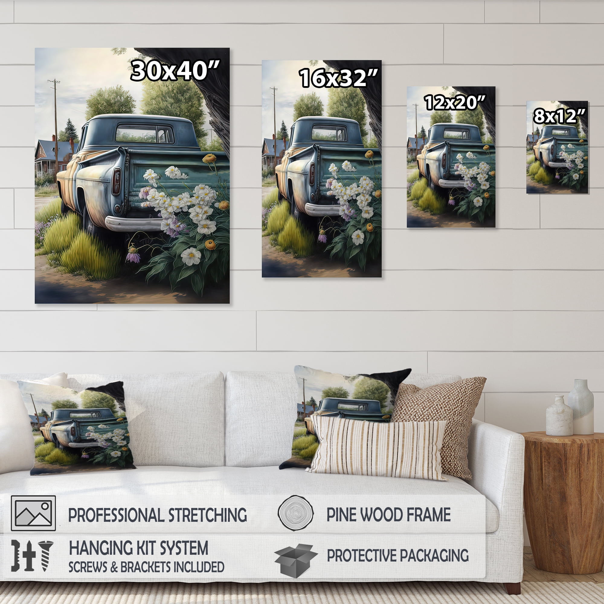 Designart Barn Flower Delivery Truck VIII Canvas Wall Art