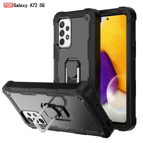 SaniMore for Samsung Galaxy A72 5G Case with Hidden Bracket Rugged Heavy Duty Protective [Hard PC Back + Silicone Bumper] Shokcproof Anti-drop Tri-layer Hybird Shell for Galaxy A72 5G, Black