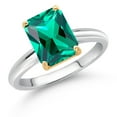 thumbnail image 2 of Gem Stone King 925 Silver and 10K Yellow Gold Ring Green Nano Emerald Engagement Ring for Women (2.00 Cttw, Emerald Cut 9X7MM, Gemstone May Birthstone, Available in Size 5, 6, 7, 8, 9), 2 of 4