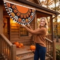 thumbnail image 5 of 3 Pack Halloween Flag Bunting, Half Fan Shaped Ghost Pumpkin Bat Banner with Grommets, Weather Resistant Polyester Yard Porch Fence Outdoor Indoor Holiday Party Decor, Black Orange, 5 of 5