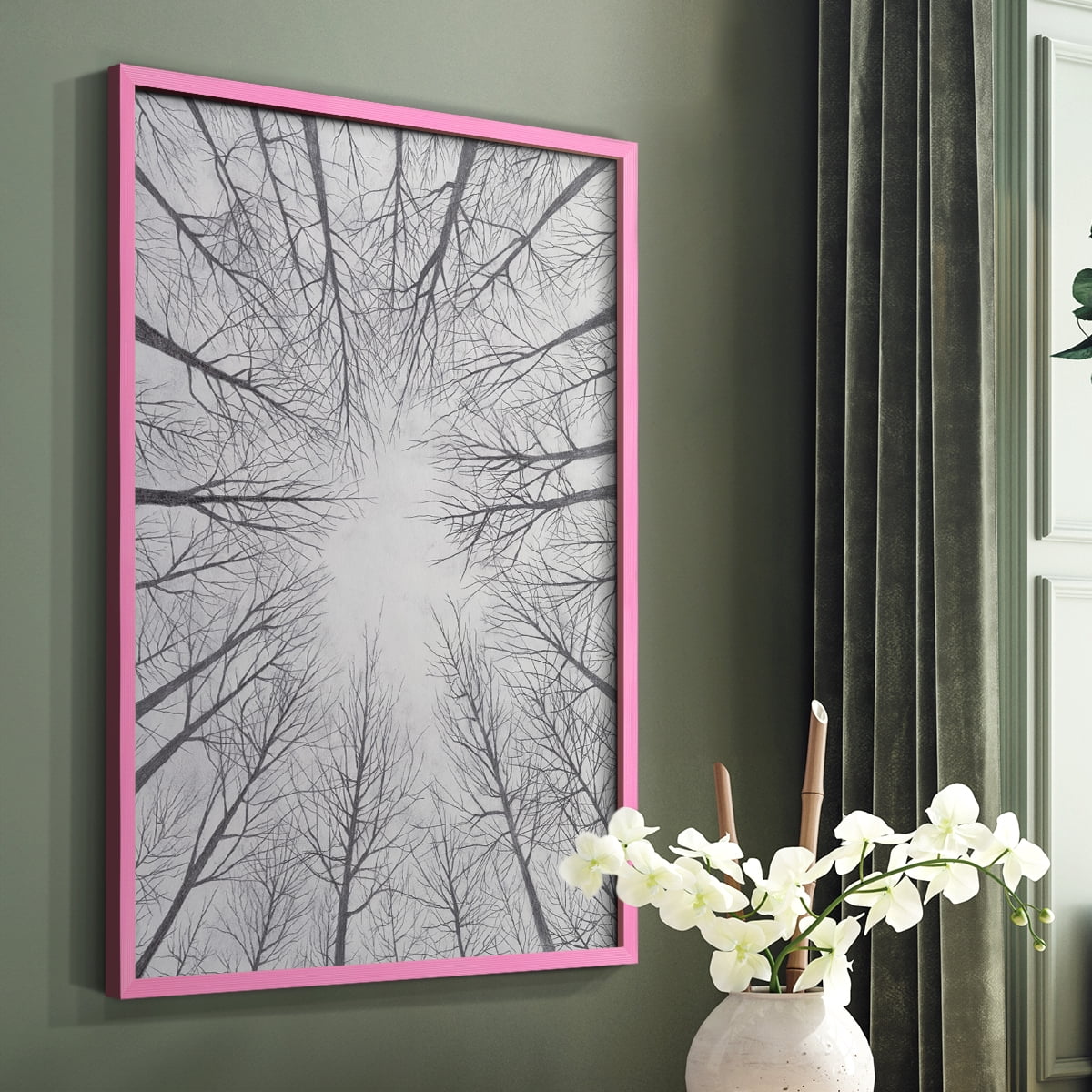 Deciduous Canopy II Framed Print in Pink Solid Wood Framed Print No Nail Hanging