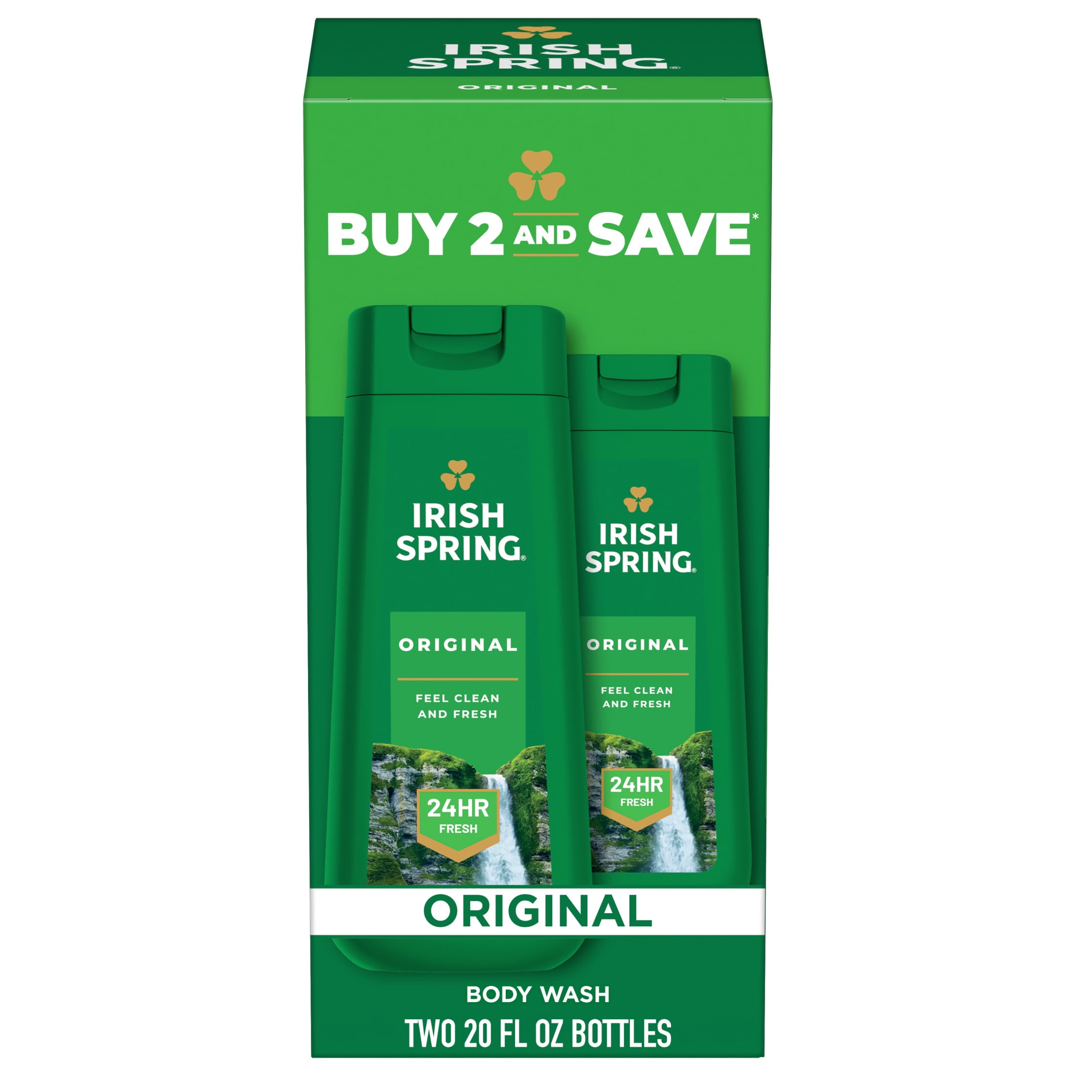 (2 pack) Irish Spring Original Moisturizing Body Wash for Men, 24-Hour Fresh, Face and Body Wash, Men’s Body Wash, Paraben Free, Cool Fresh Scent, 20 fl oz Bottle, 2 pack