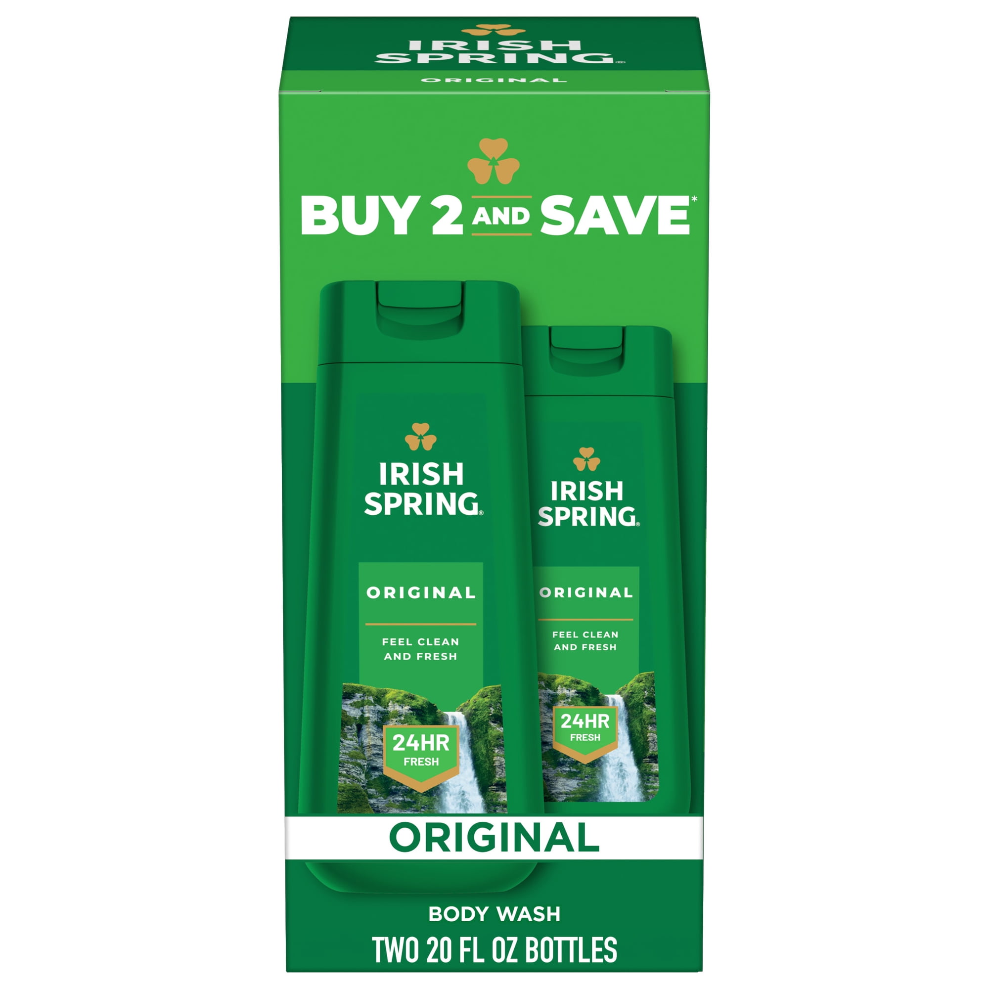 Irish Spring Original Moisturizing Body Wash for Men, 24-Hour Fresh, Face and Body Wash, Men’s Body Wash, Paraben Free, Cool Fresh Scent, 20 fl oz Bottle, 2 pack