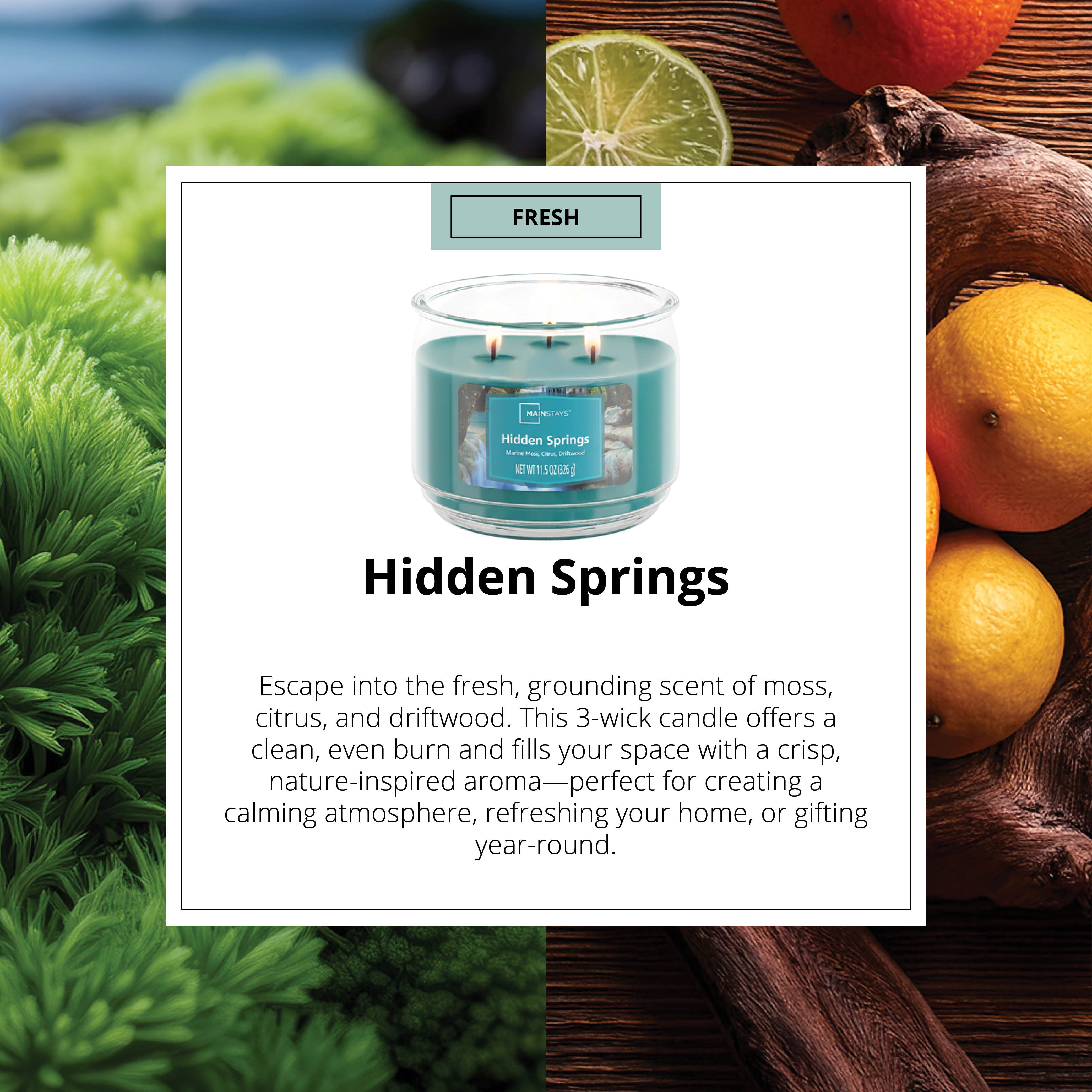 Mainstays 3-Wick Scented Glass Jar Candle, Hidden Springs, 11.5oz.