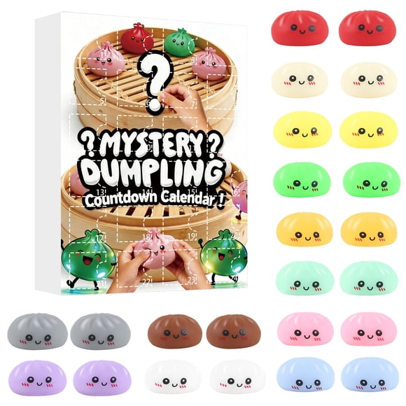 Mystery Dumpling Squishy Countdown Blind Box, 24 Cute Stress Relief Toys, Collectible Set for Holiday Gifting & Desk Decor