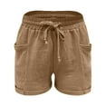 thumbnail image 4 of RQYYD Womens Linen Shorts Summer Shorts for Women Comfy Cute Drawstring Beach Short Pants with Pockets Khaki S, 4 of 7
